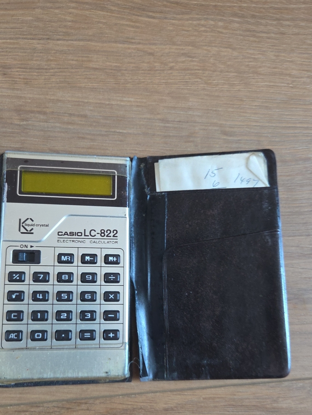 Casio LC-822 Calculator in Silver and Black with Brown Cover